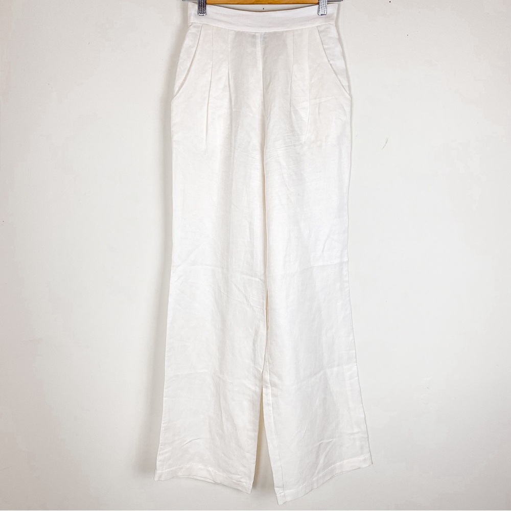 Chloe Kristyn White Linen Pleated Front Trouser Pant